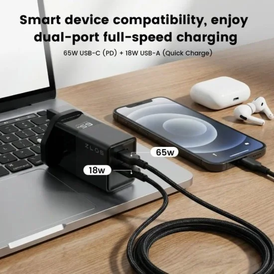 Zlos Ontekka 65W Gan Fast Charger Two Ports - Black